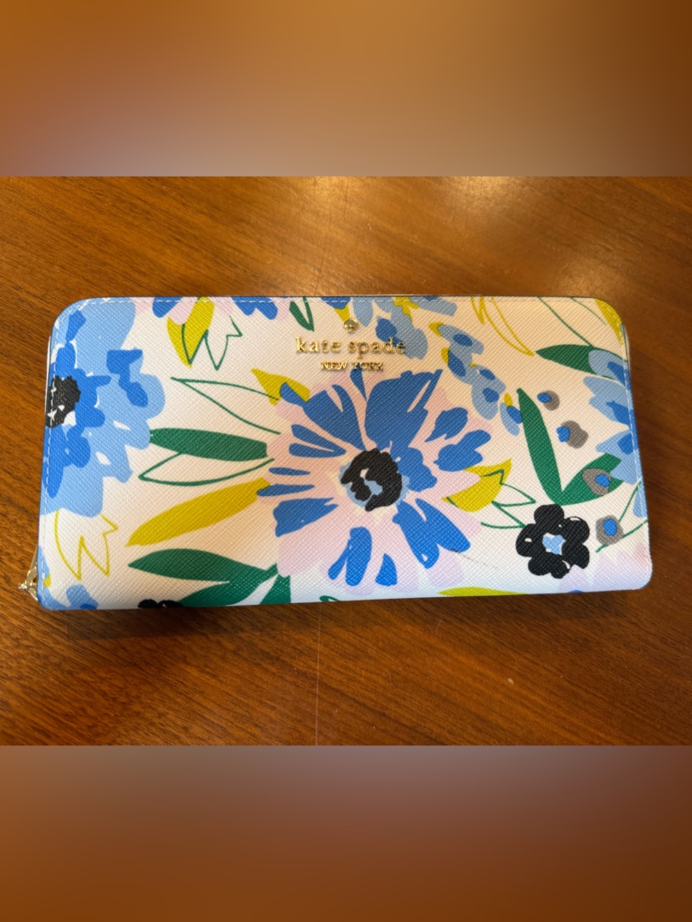 kate spade Floral Zip-Around Wallet in Blue, Green & Yellow